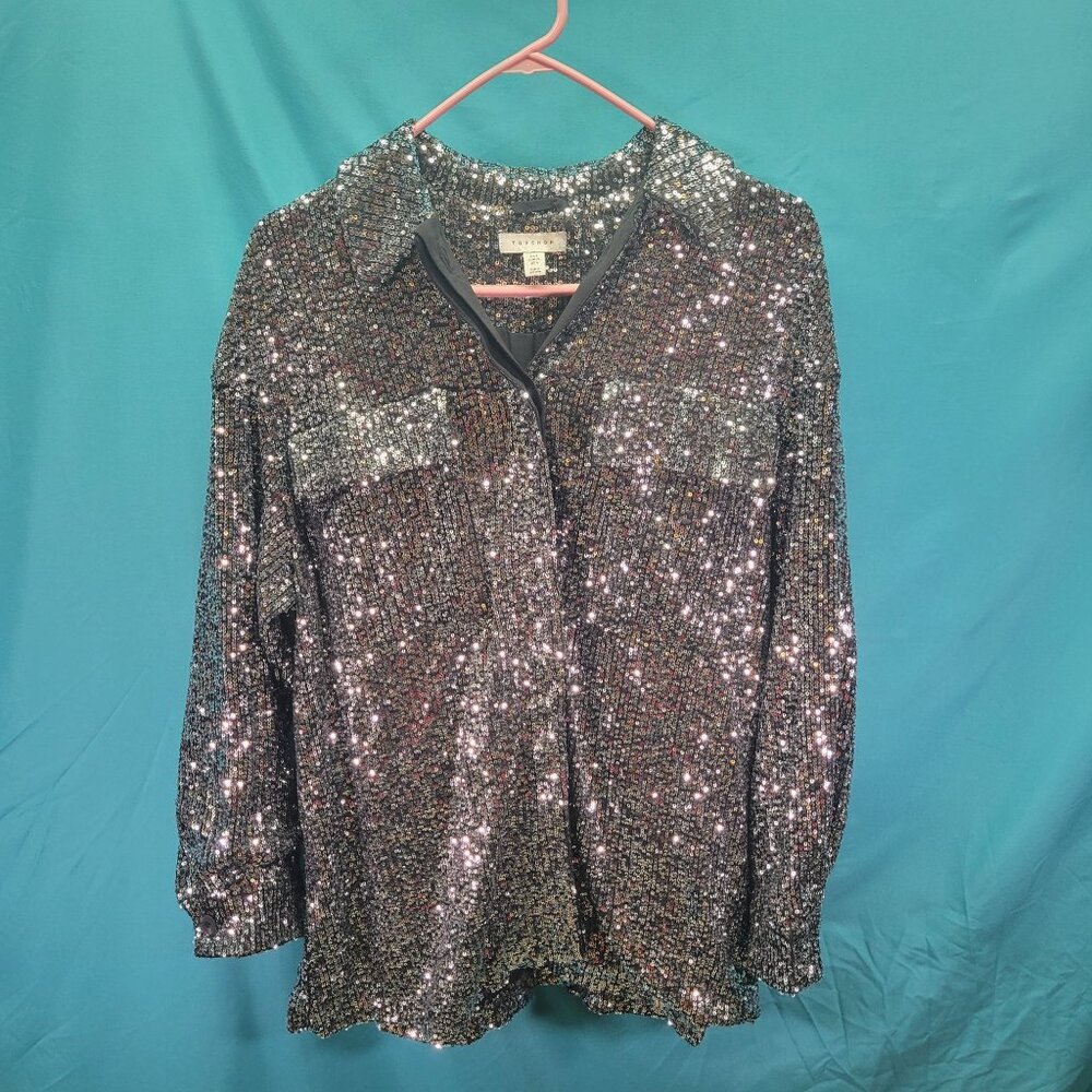 Topshop Womens Sequin Button-Up Shirt Size 4